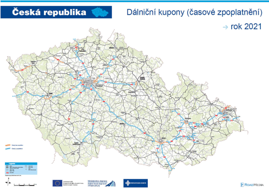 Mapa české sítě dálnic a rychlostních silnic